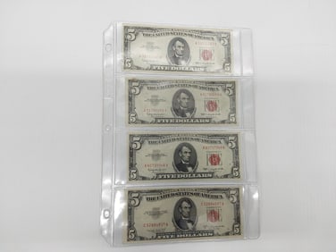 (4) $5.00 red seal notes