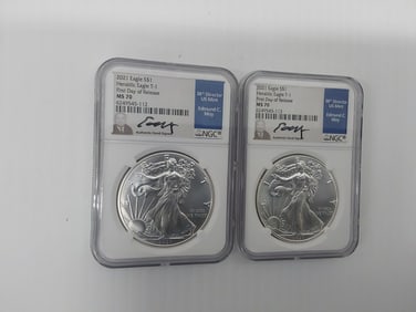 (2) 2021 MS-70 silver Eagles
