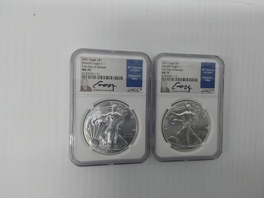 (2) 2021 MS-70 silver Eagles