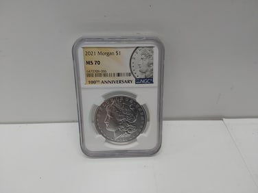 2021 Morgan silver dollar, MS-70, anniversary