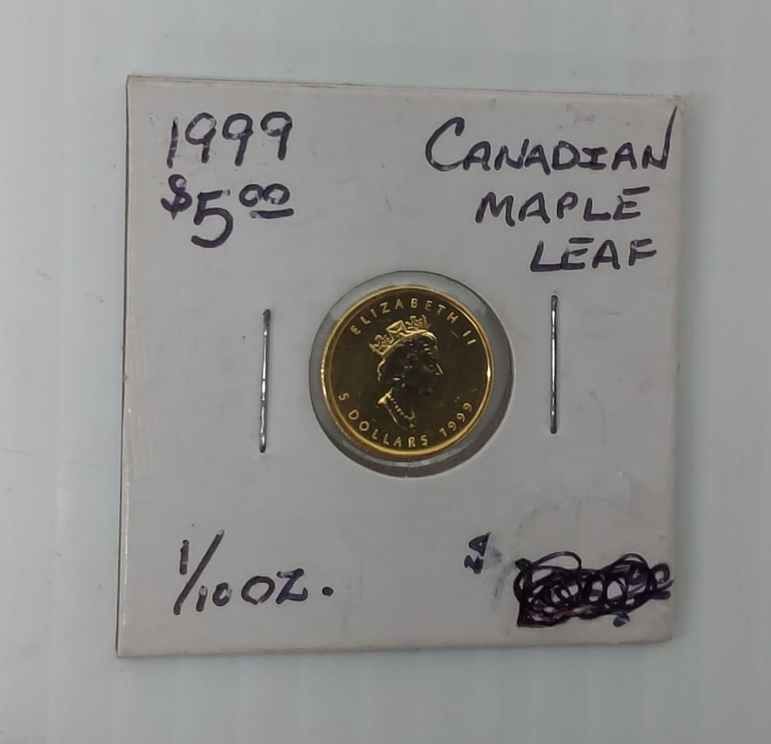 1999 1/10th oz .9999 Canadian $5 gold coin (1 of 2)