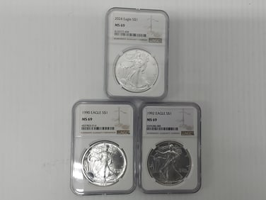(3) MS-69 silver Eagles
