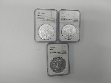 (3) 2020 MS-70 silver Eagles