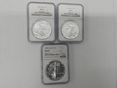 (3) 1989 MS-69 silver Eagles