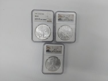 (3) graded silver Eagles