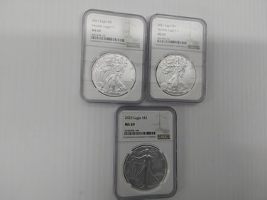 (3) MS-69 silver Eagles
