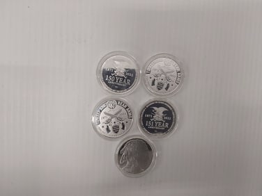 (5) 1 ozt silver rounds in plastic