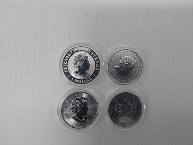 (4) various silver rounds  1 oz fine silver