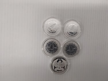 (5) 1 ozt silver rounds (AMAC) in plastic
