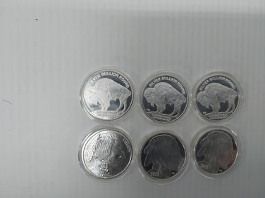 (6) 1 ozt .999 silver rounds in plastic