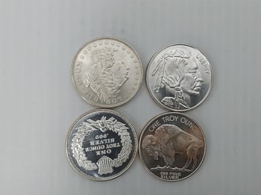 (4) miscellaneous 1 ozt .999 silver rounds
