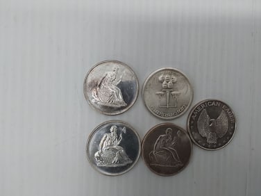 (5) miscellaneous 1 ozt .999 silver rounds