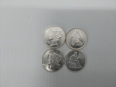 (4) 1 ozt .999 miscellaneous silver rounds