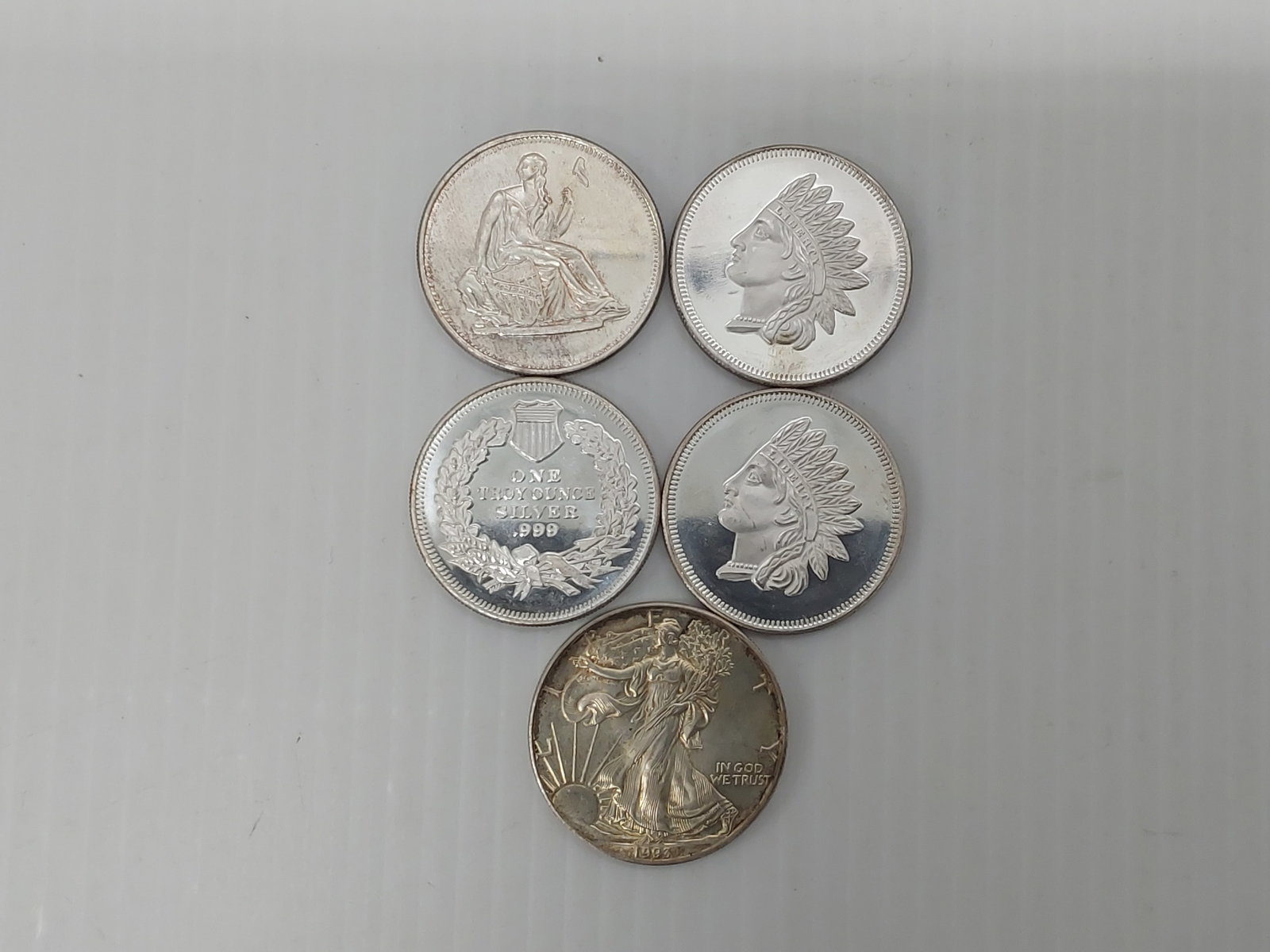 (4) 1ozt .999 silver round and 1993 silver Eagle (1 of 1)