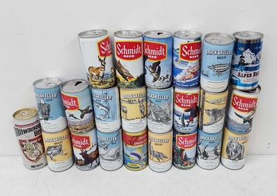 flat of (23) collectible beer cans