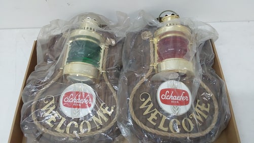 (2) Schaefer Beer NOS plastic light up signs