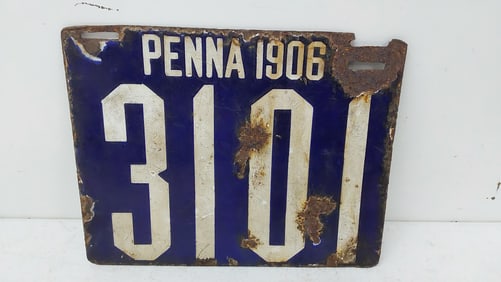 1906 Penna porcelain license plate 1st year issue