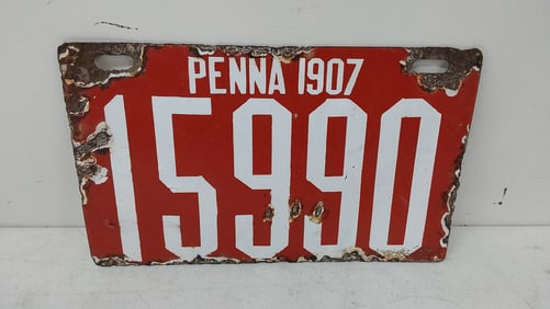 1907 Penna porcelain license plate