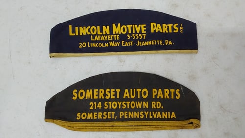 (2) vintage auto parts hats