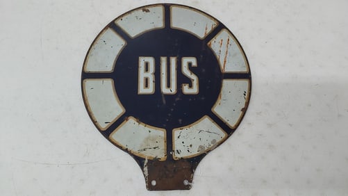 cast iron "Bus" stop sign