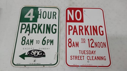 (2) porcelain parking signs