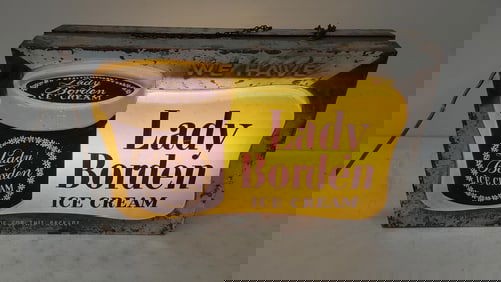 Lady Borden Ice Cream plastic light up sign