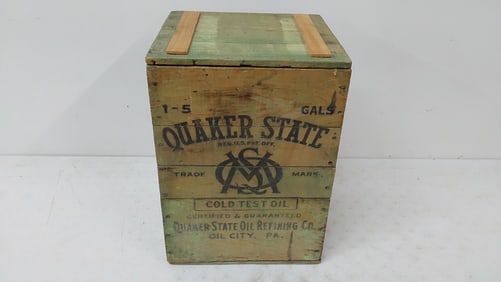 wood oil can crate, Quaker State