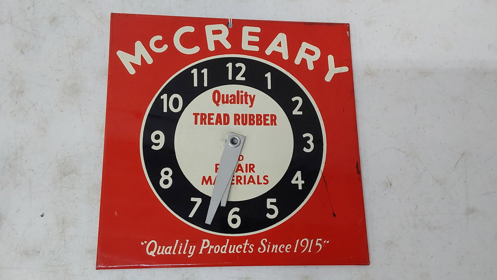 McCreary Tire Return sign: Quality tread rubber and repair materials" 8" x 8