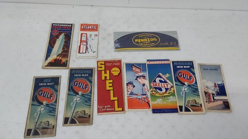 miscellaneous gas and oil maps and Pennzoil hat