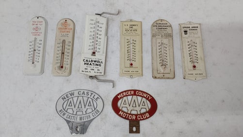 advertising thermometers and AAA license plate top