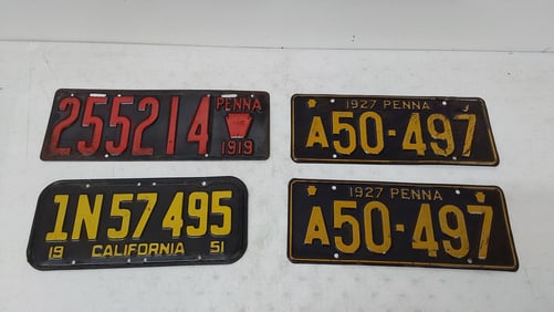 (4) vintage license plates