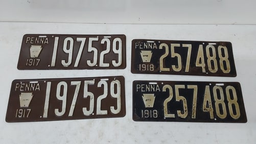 (2) sets of early PA license plates