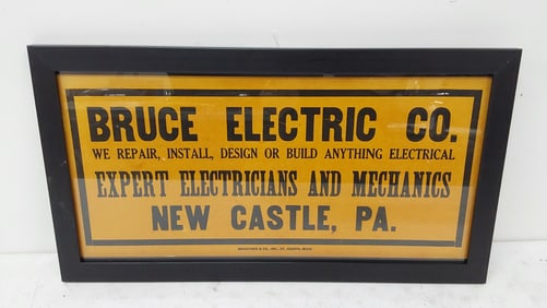 framed Bruce Electric Co cardstock sign