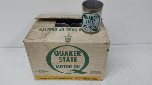 NOS box of Quaker State Super Blend motor oil cans