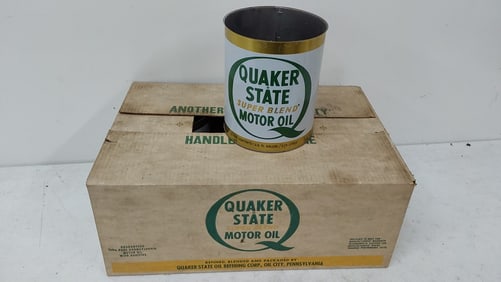 NOS box of Quaker State Motor Oil cans