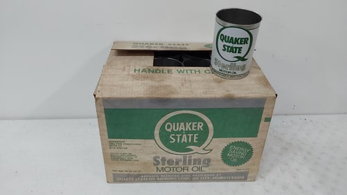 NOS box of Quaker State Sterling motor oil cans