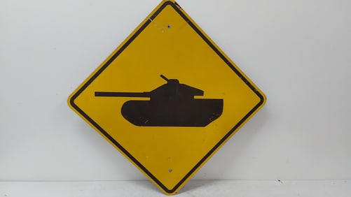 Tank Crossing road sign