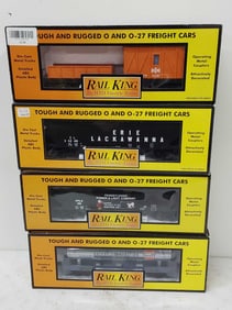 (4) Rail King train cars in boxes