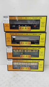 (4) Rail King train cars in boxes