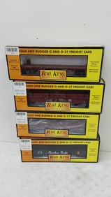 (4) Rail King train cars in boxes