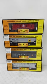(4) Rail King train cars in boxes