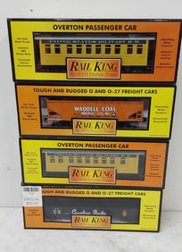 (4) Rail King train cars in boxes
