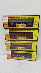 (4) Rail King train cars in boxes