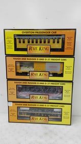 (4) Rail King train cars in boxes