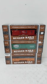 (3) Rail King train cars with boxes