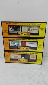 (3) Rail King model train cars with boxes
