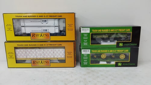 (4) Rail King train cars with boxes