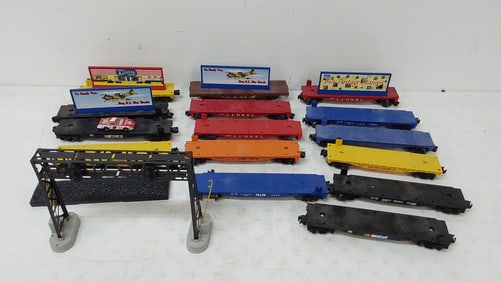 flat of miscellaneous train cars and accessories