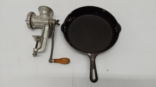 #8 Griswold skillet and #2 Griswold meat grinder