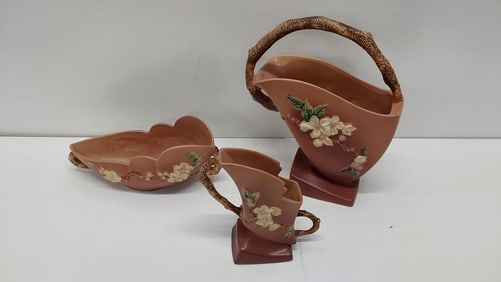3-pieces of Roseville Apple Blossom pottery